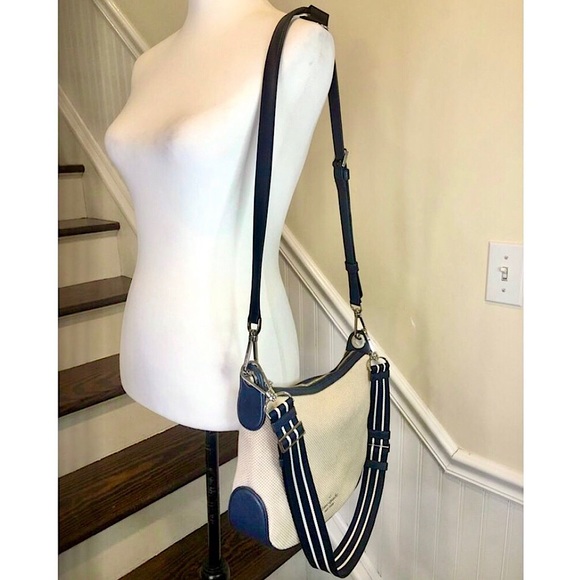 KATE SPADE Navy Leather & Woven Tote Crossbody Shoulder Bag Two Straps Included - Picture 6 of 15